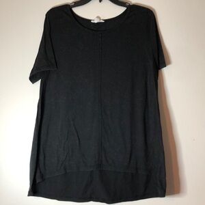 Love riche black long tunic short sleeve shirt top T-shirt seam front printed M